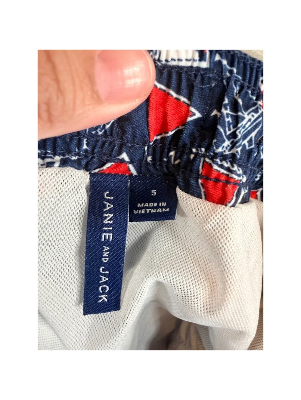 Janie and Jack Boys Nautical Sailboat Flag Swim Trunks Navy Blue Red Size 5